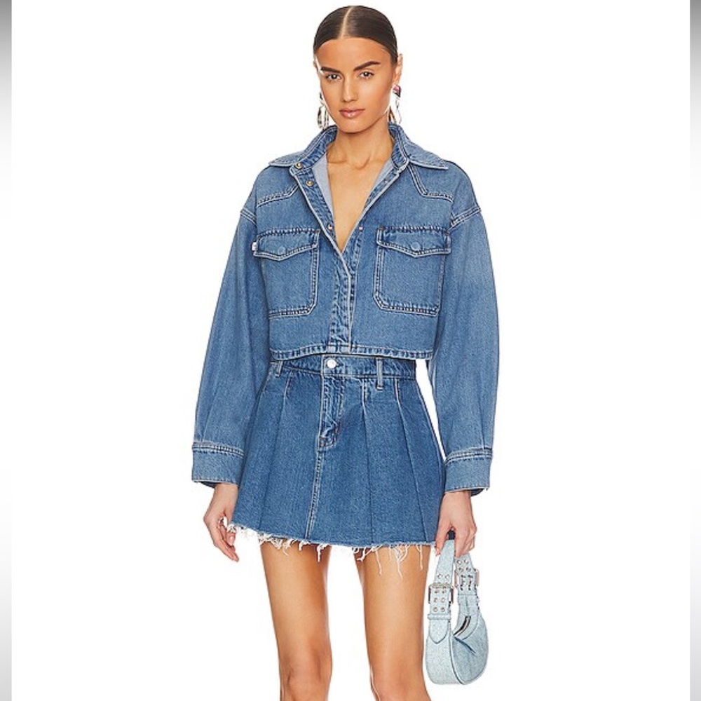 NWT Lovers and Friends Revolve Angel California Denim Jean Pleated Mini Skirt S